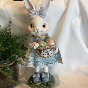 Happy Easter Bunny Girl with Basket of Eggs